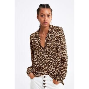 Zara Oversized Leopard Print Button Front Blouse Small